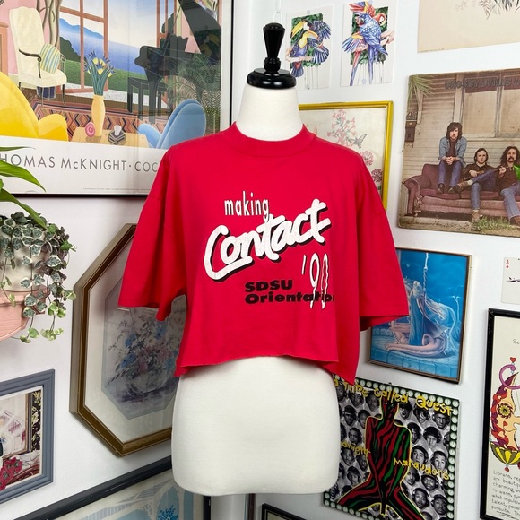 Vintage 1990 San Diego State University Cropped T-Shirt - Picture 3 of 5